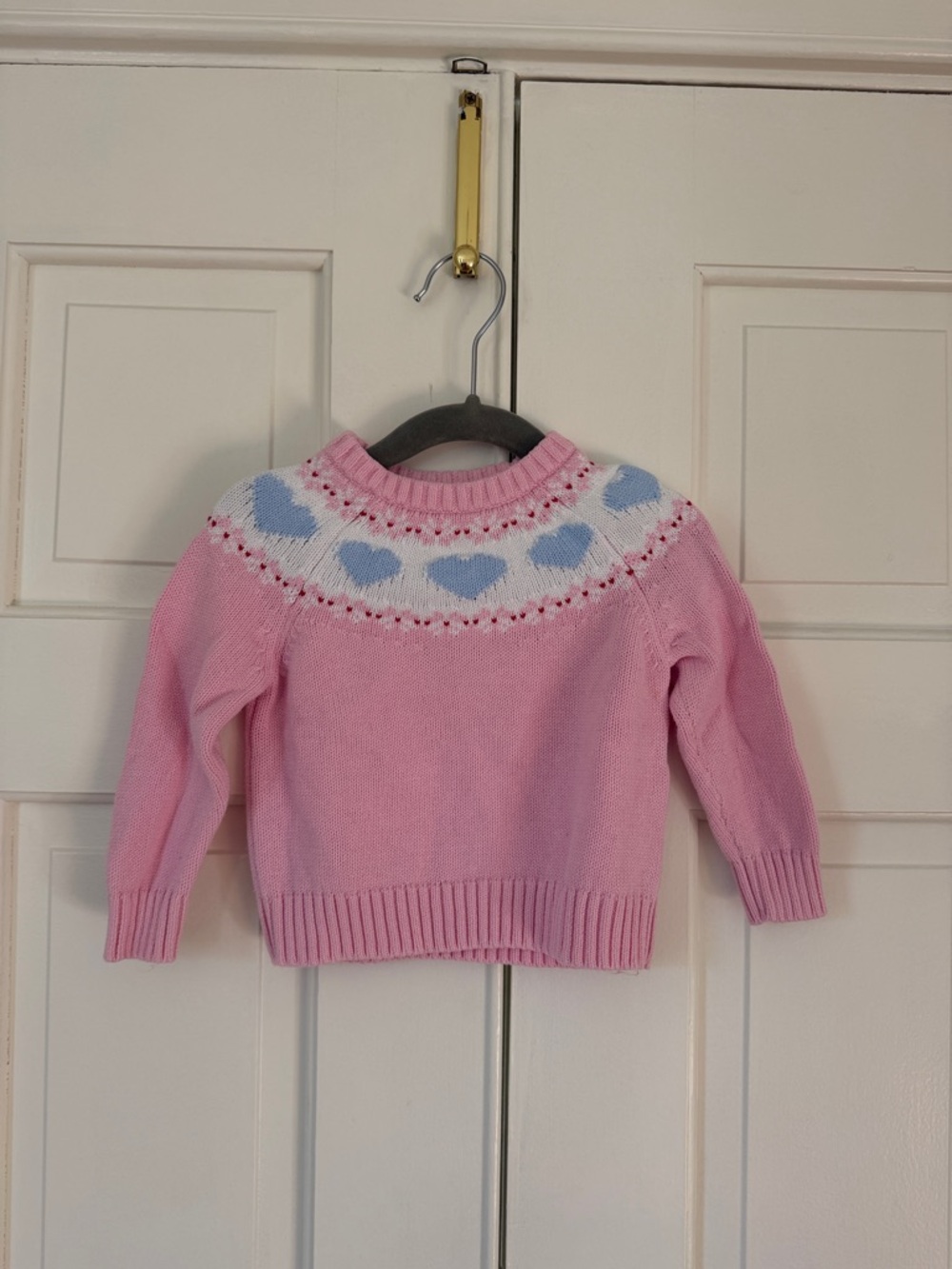 Little English Pink Sweater with Blue Heart Yoke